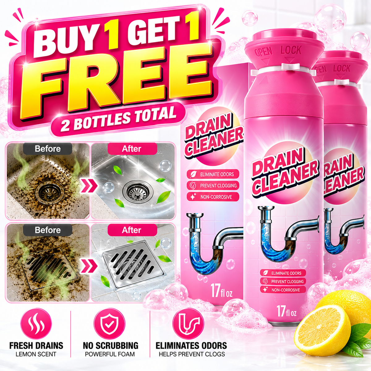 🎁 BUY 1 GET 1 FREE – Foam Drain Cleaner 🫧