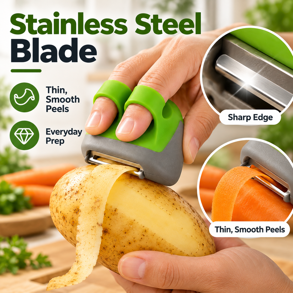 Stainless steel blade palm vegetable peeler