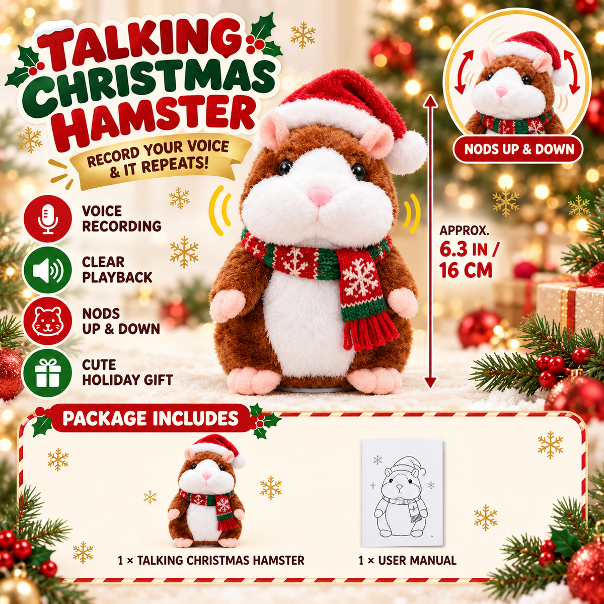 🎄🐹 Talking Christmas Hamster – The Holiday Toy That Talks Back! 🎁