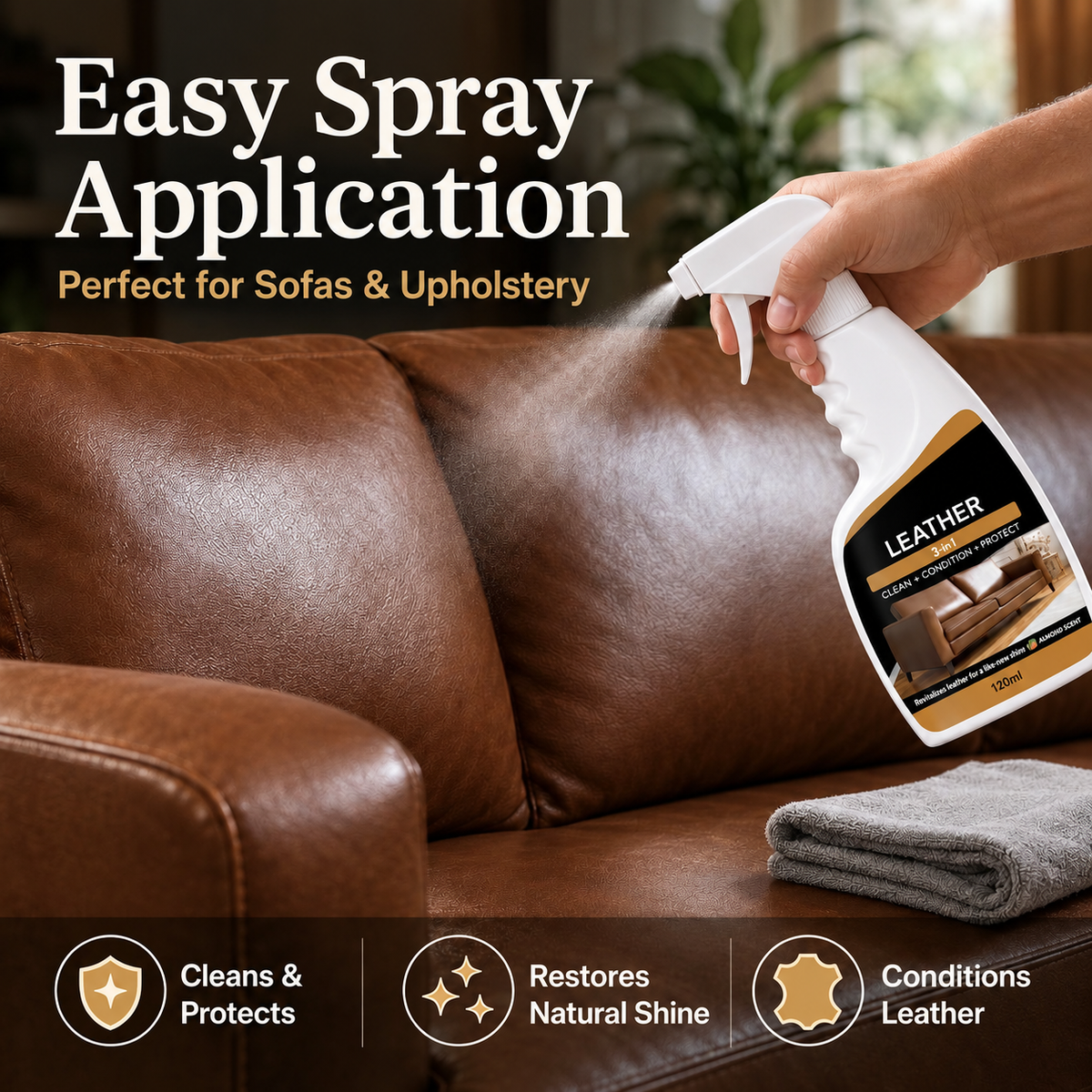 3-in-1 Leather Cleaner & Conditioner Spray – Cleans, Conditions & Protects, 120ml