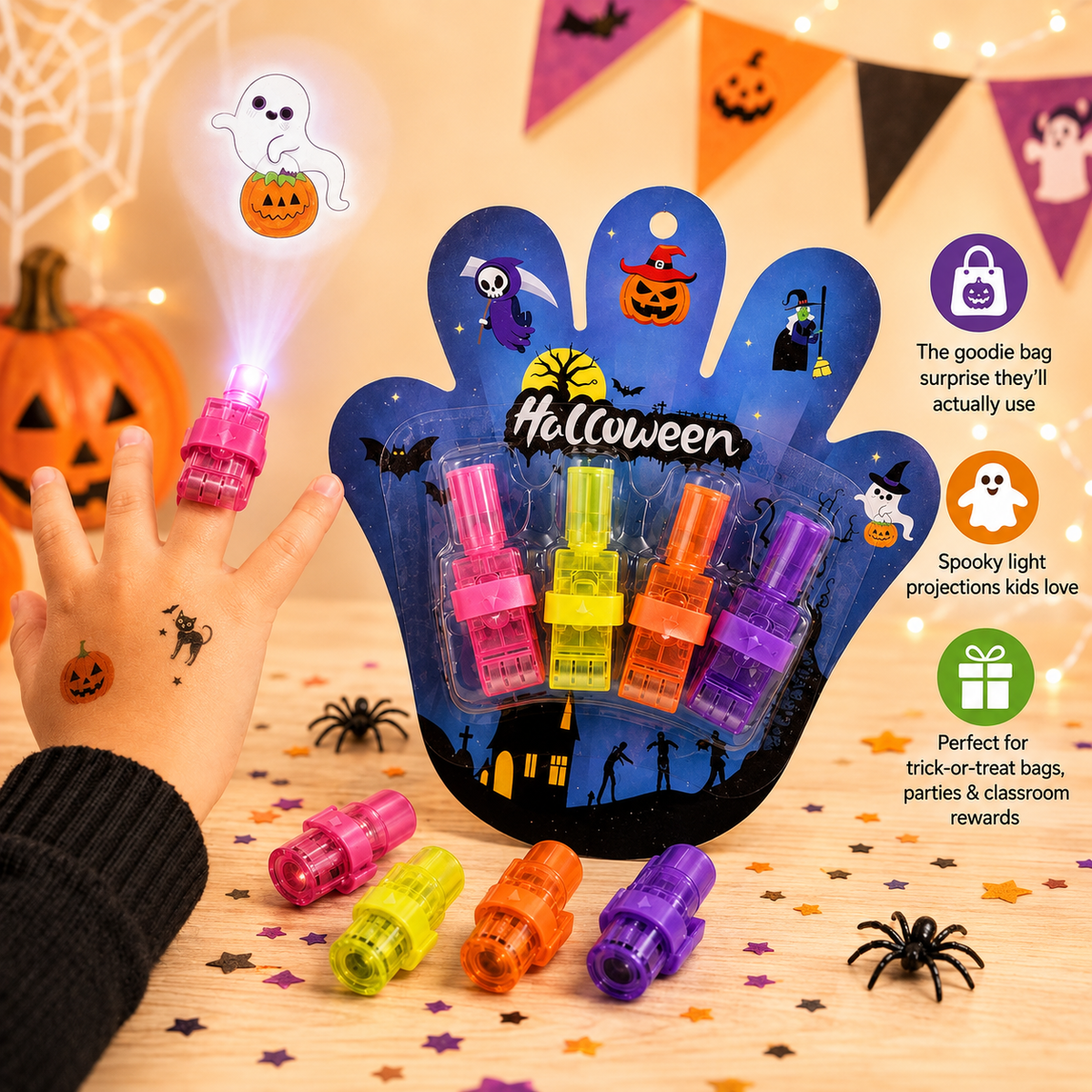 Magic Halloween Finger Projector Rings – LED Light-Up Spooky Toys