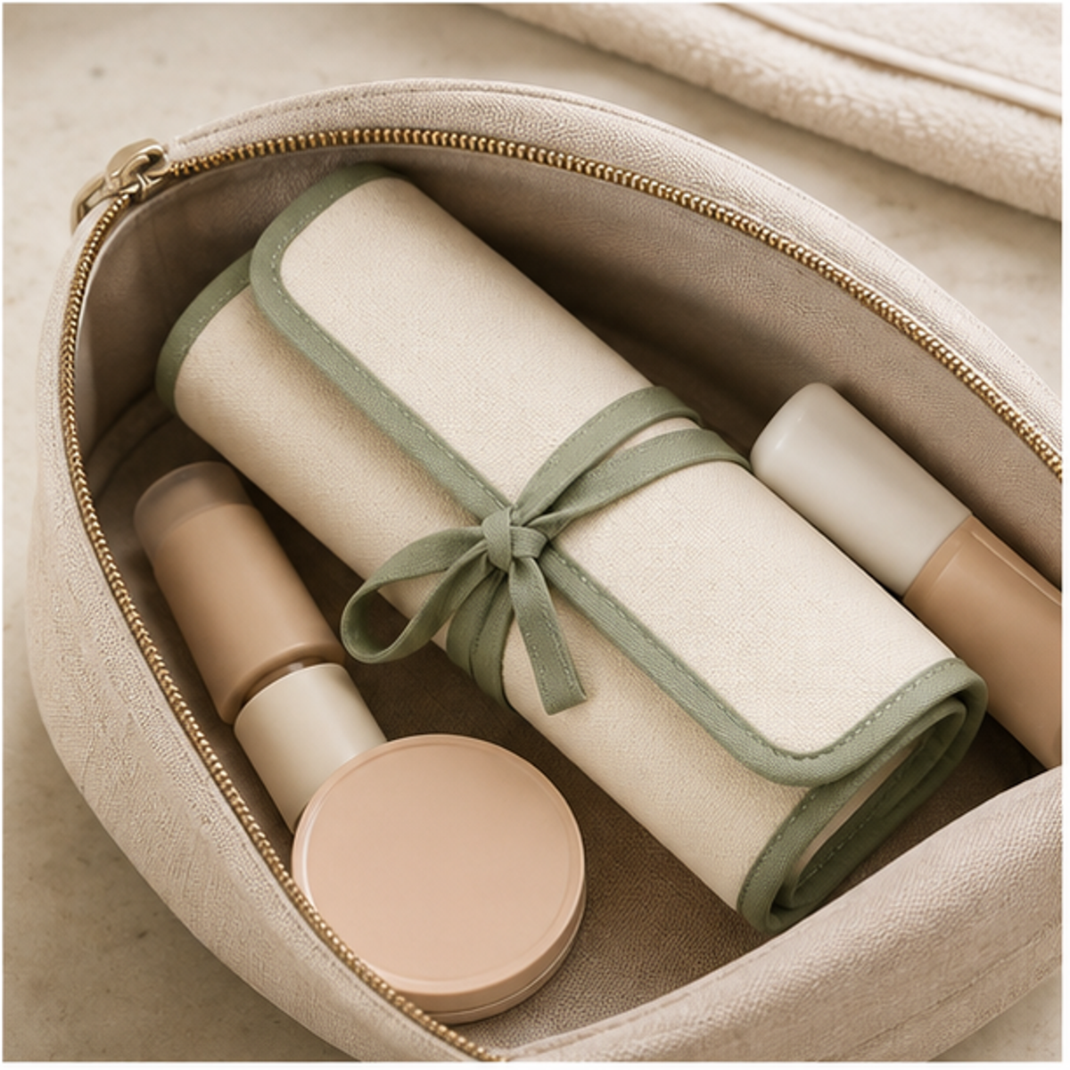 Aonlo BrushFold Cosmetic Brush Organizer organized for travel