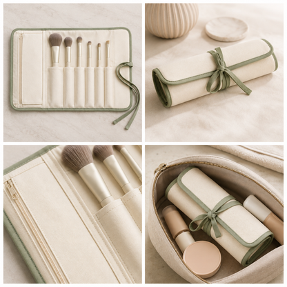 Aonlo BrushFold Cosmetic Brush Organizer four-view product overview