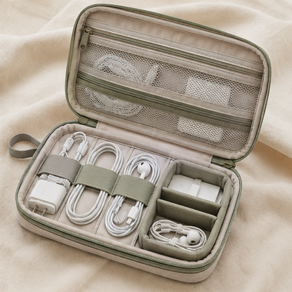 Aonlo CableNest Electronics Organizer Case in a travel setting