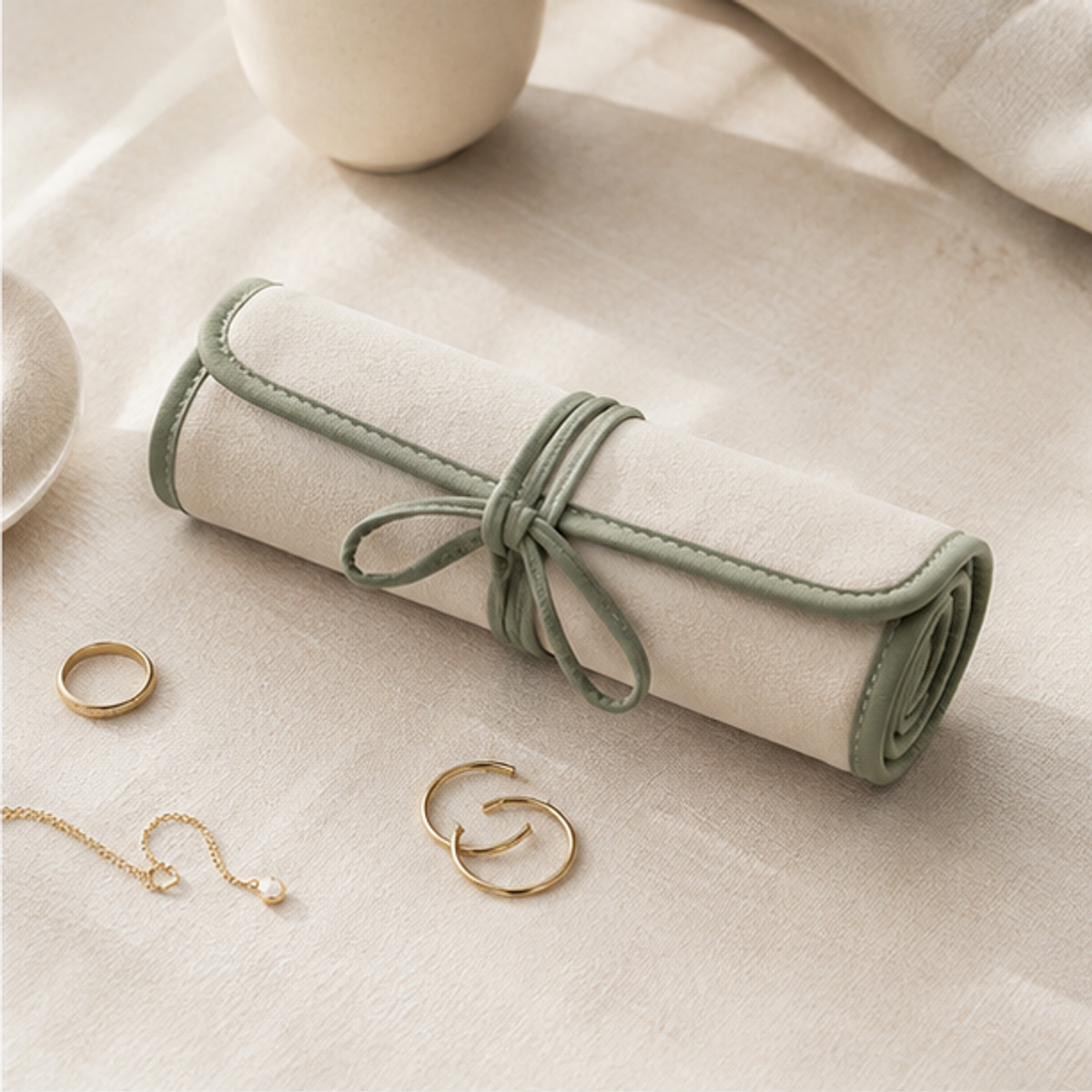 Aonlo FoldSoft Jewelry Travel Roll in a travel setting