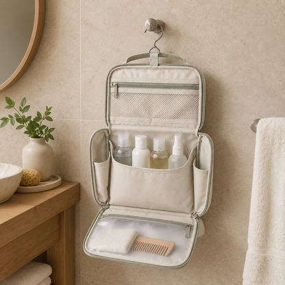 Aonlo HangReady organizer hanging in a bathroom
