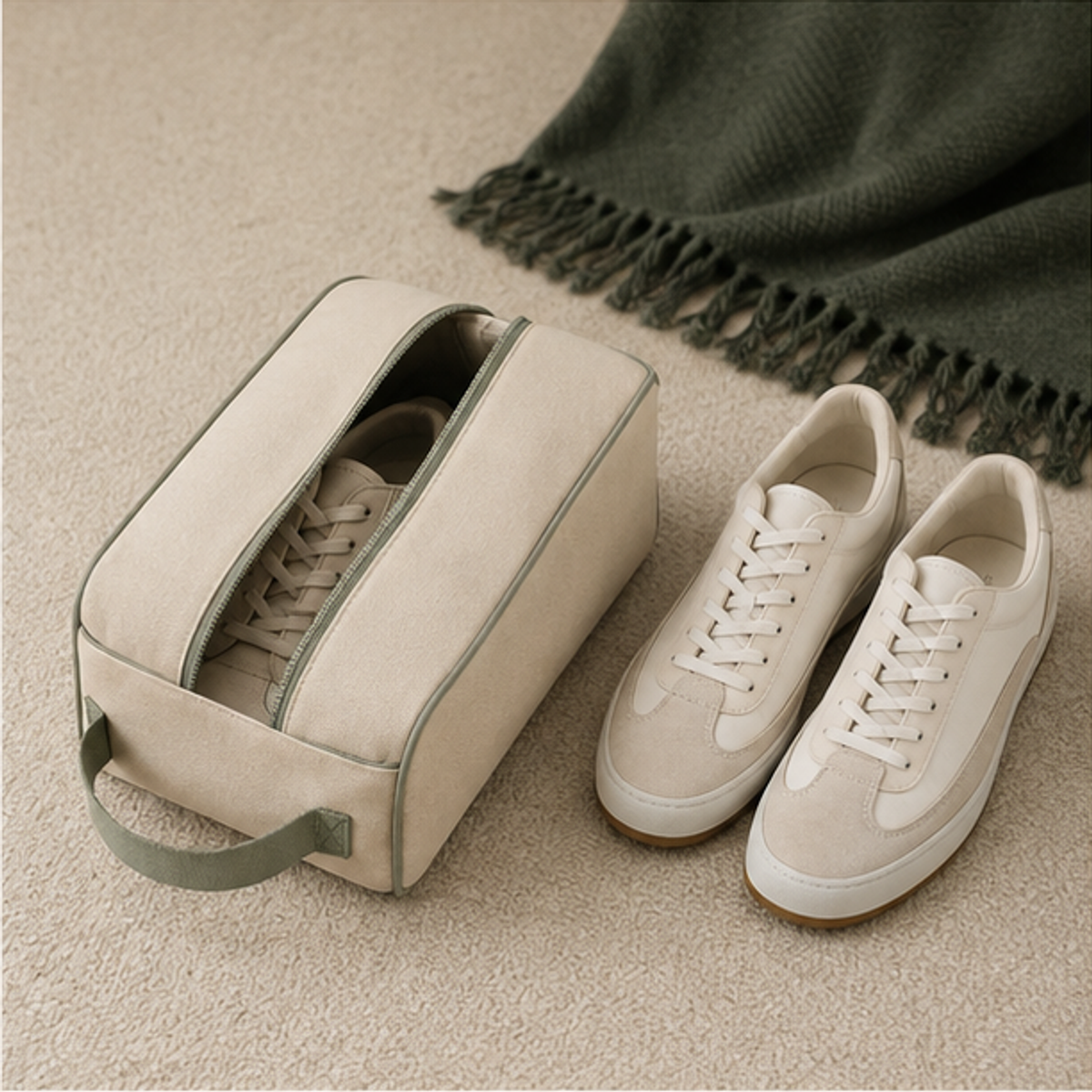 Aonlo PackPair Travel Shoe Bags — 4 Piece Set in a travel setting