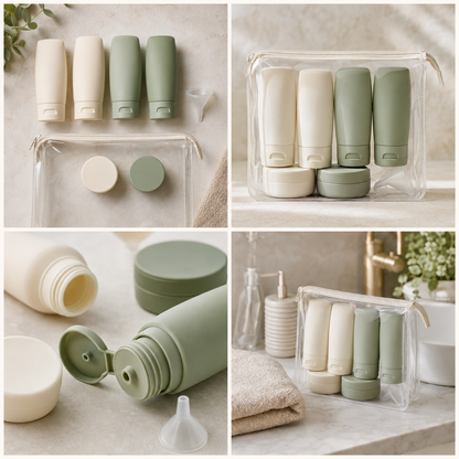 Aonlo RefillReady Travel Bottle Set four-view product overview