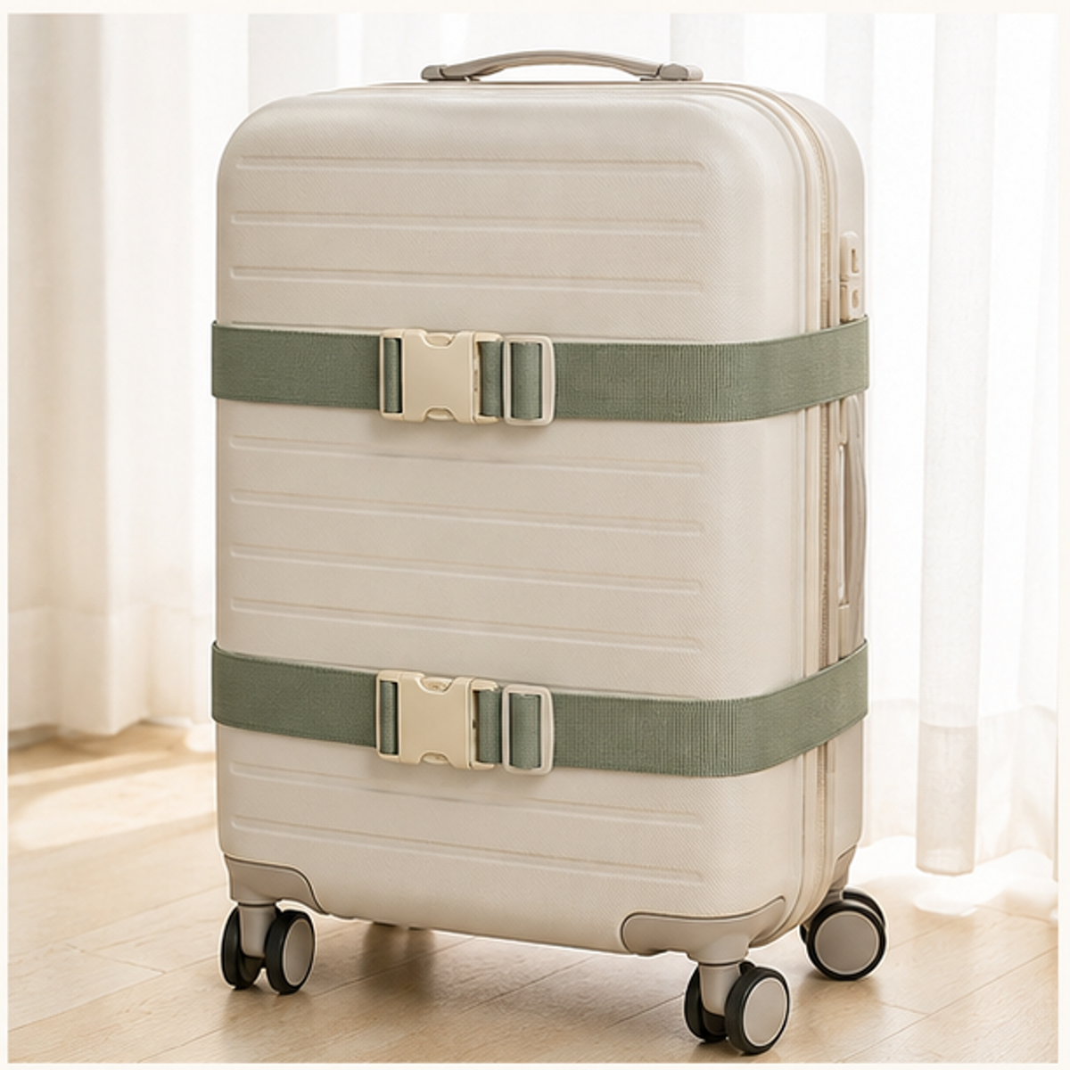 Aonlo RouteLock Luggage Straps — 2 Pack in a travel setting