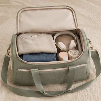 Aonlo SeatSide Underseat Travel Duffel in a travel setting